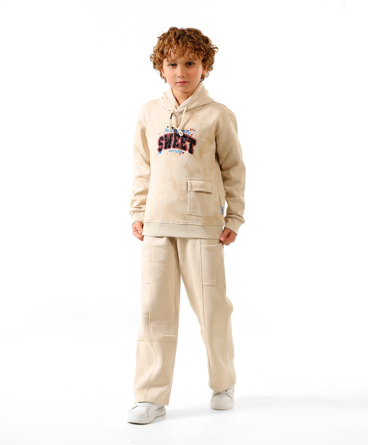 Beige - Sweet cargo hoodie set - boys