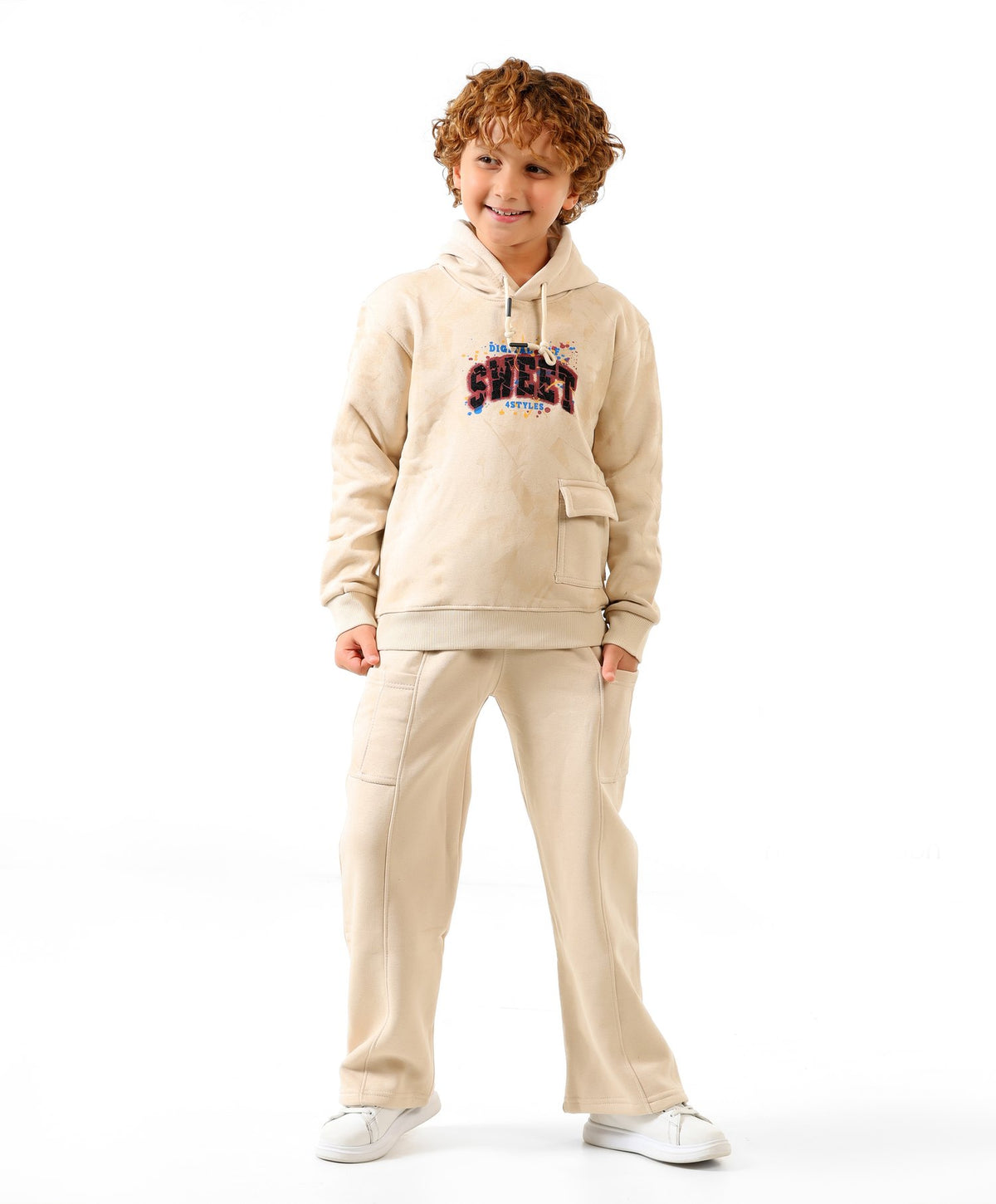 Beige - Sweet cargo hoodie set - boys