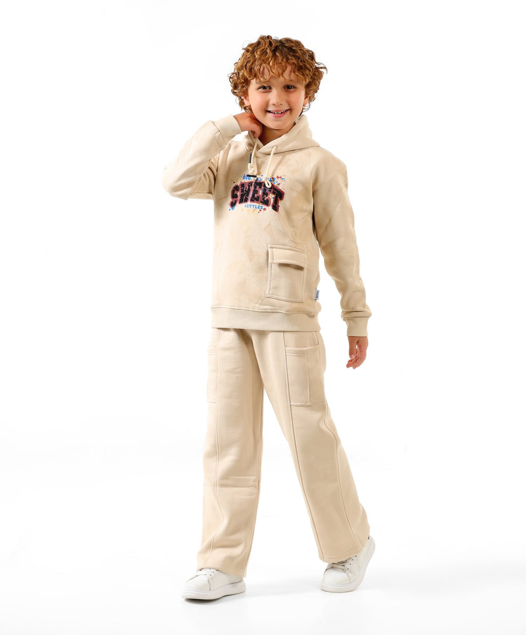 Beige - Sweet cargo hoodie set - boys
