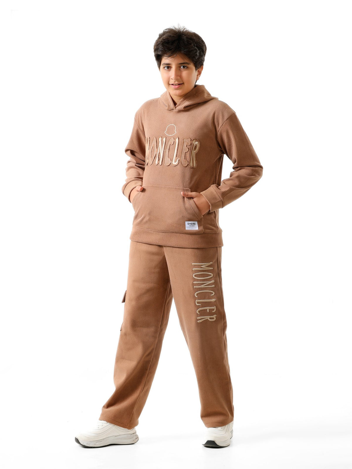 Brown - Rib cargo hoodie set - older boys