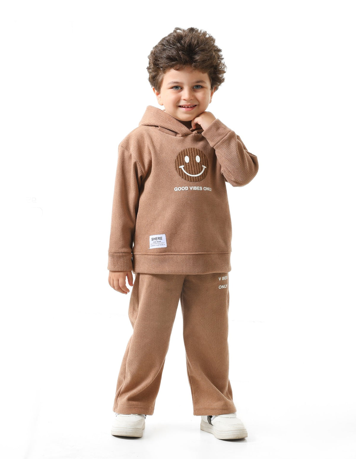 Brown - Good Vibes hoodie set - little boys